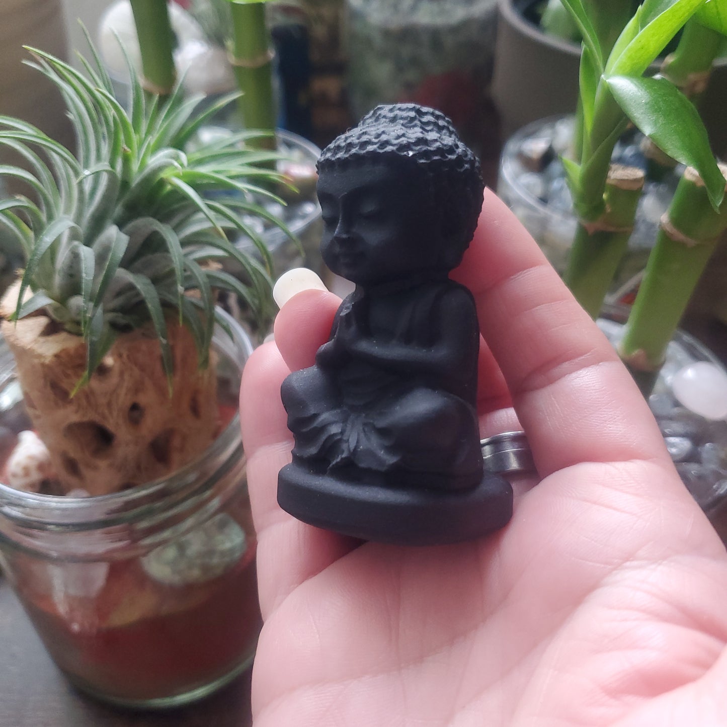 Obsidian Crystal Baby Gautama Buddha / Shakyamuni Buddhas/Buddha - Healing Plants Miami