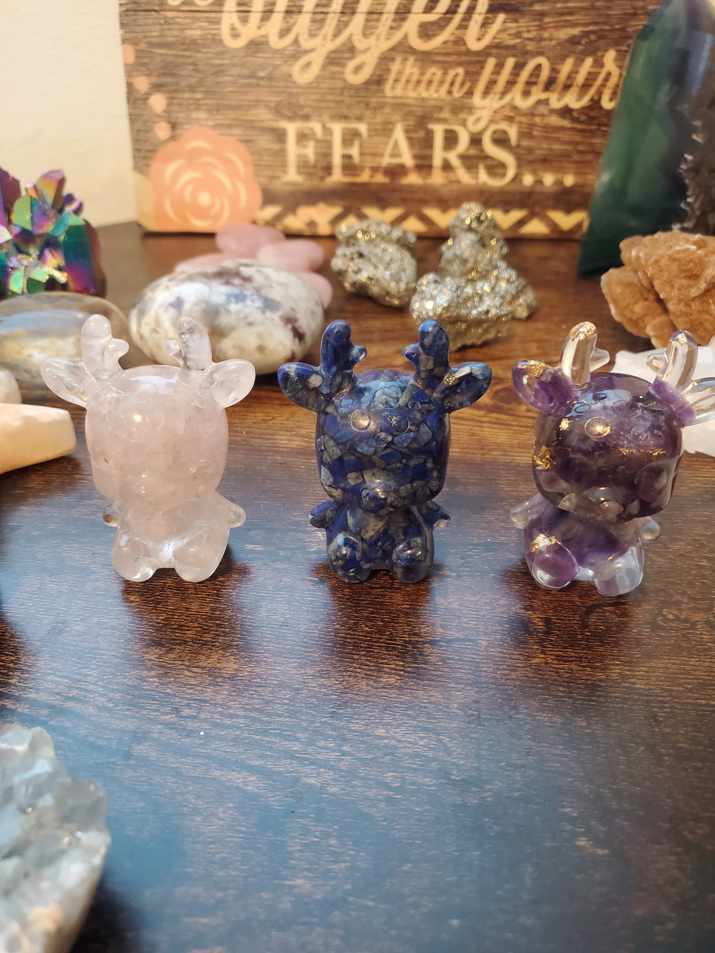 Resin Reindeer Amethyst/ Lapis Lazuli /Rose Quartz Crystal Chips enclosed in Resin Figurines - Healing Plants Miami