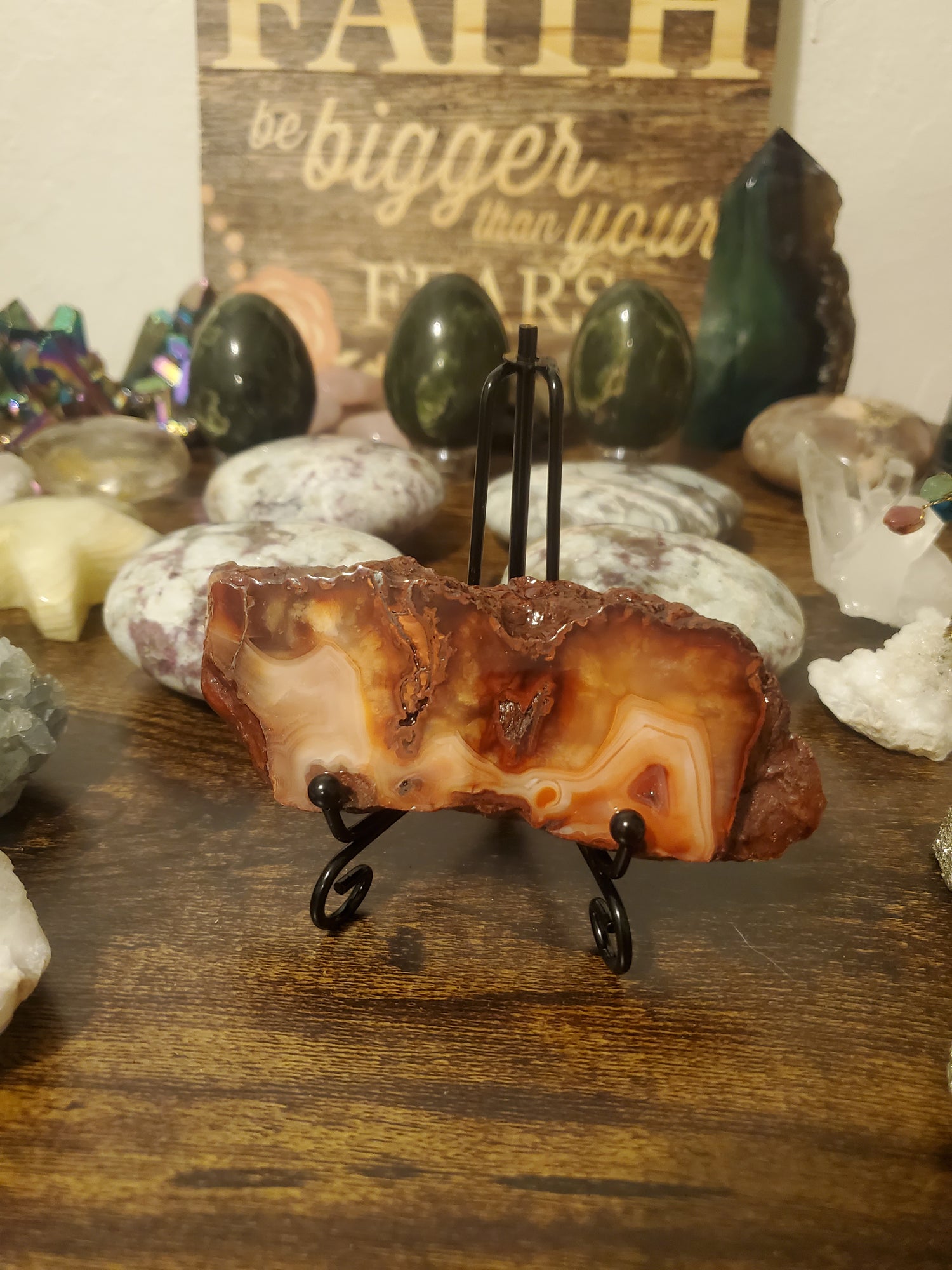 Carnelian crystal slabs with metal stand for anniversary gift,  birthday gift, collectible. - Healing Plants Miami