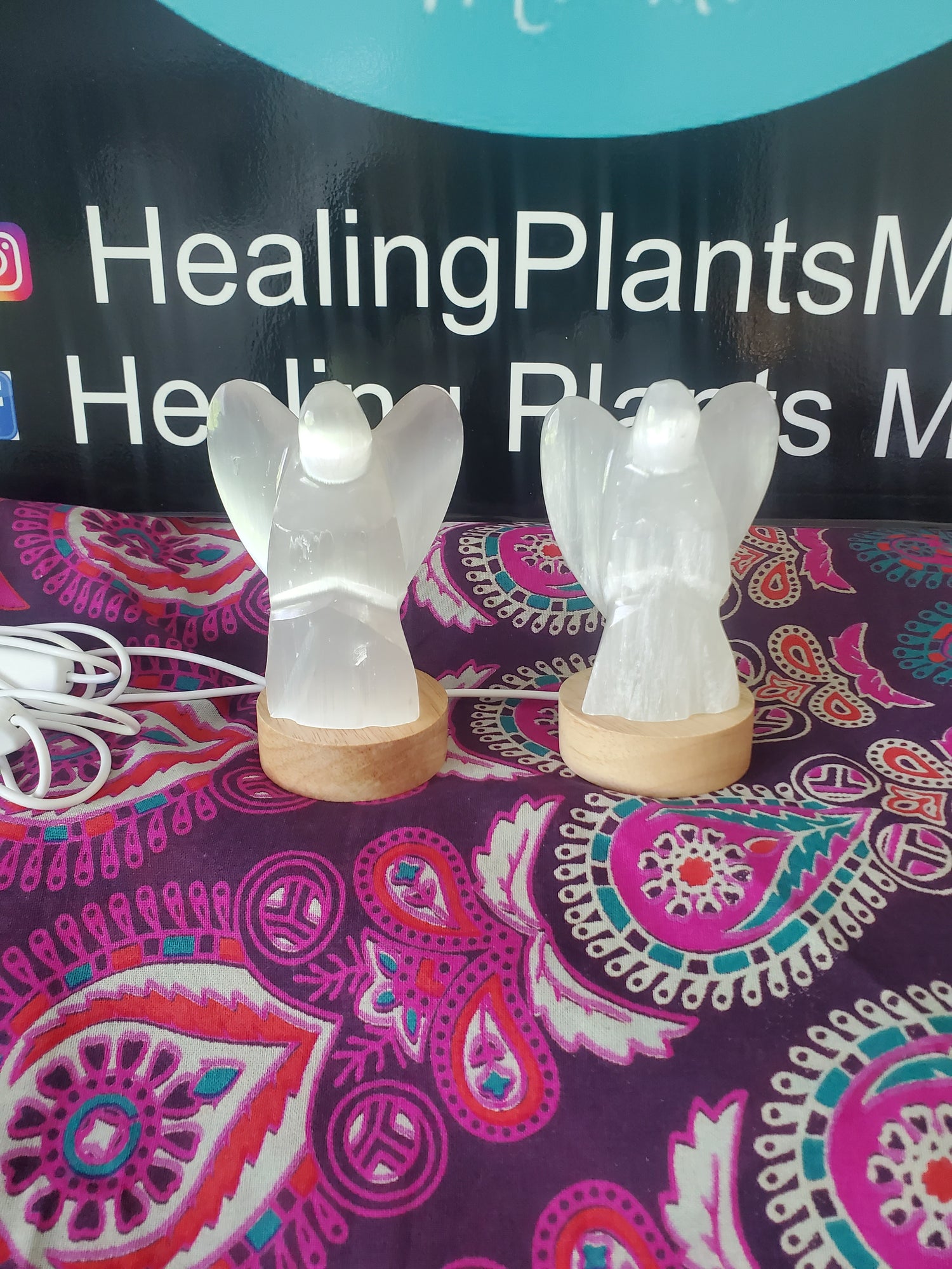 Night Light Selenite Angels w/ Removable Bottom/ Color Changing Lamp/Satin Spar Angel/ Baptism Gift / Communion Gift - Healing Plants Miami