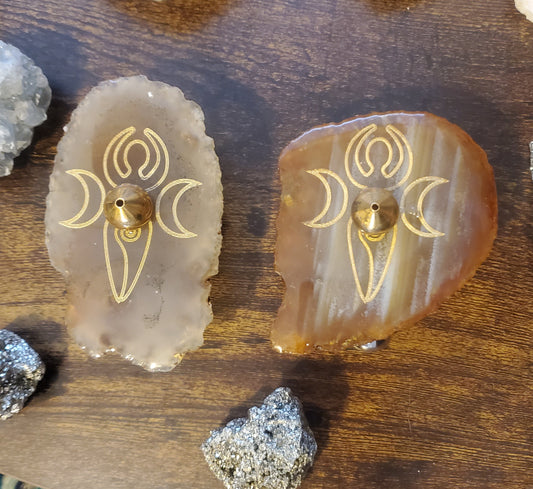 Brown Agate Crystal Incense Holder/Triple Goddess design/Incense Holder/Agate Crystal - Healing Plants Miami