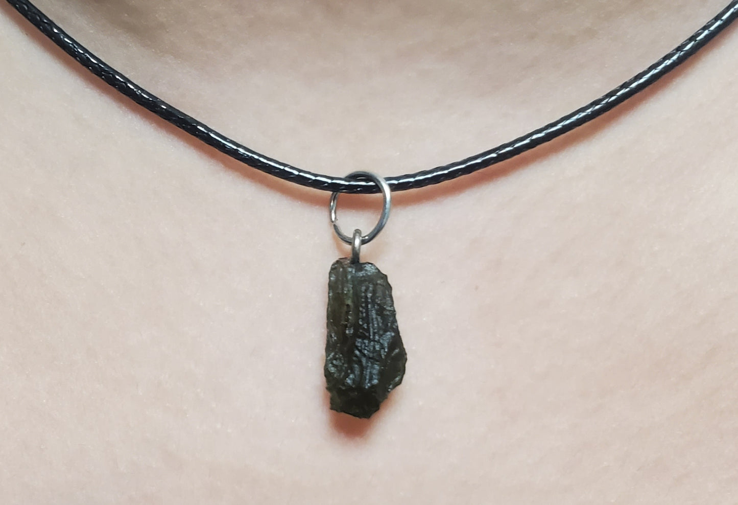 Moldavite Crystal Pendant / Tektite Stone Pendant /Moldavite Charm with adjustable black necklace jewelry/Moldavite Crystal - Healing Plants Miami