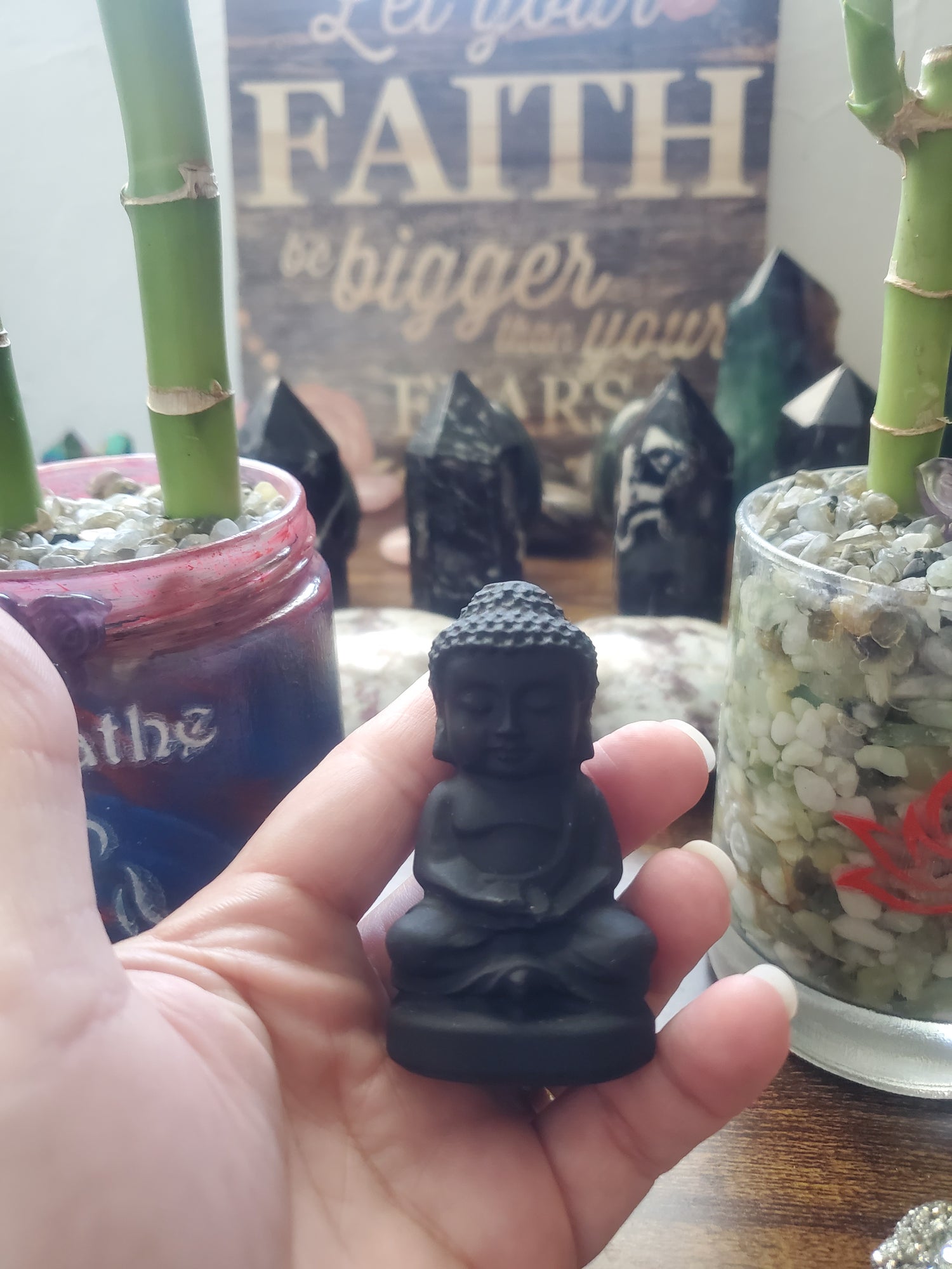 Obsidian Crystal Baby Gautama Buddha / Shakyamuni Buddhas/Buddha - Healing Plants Miami