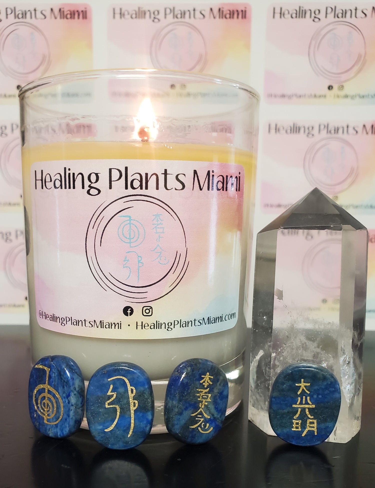 Reiki Charged Beeswax Candles with Clear Quartz Crystals / Hypoallergenic Candles/Specialty Candles - Healing Plants Miami
