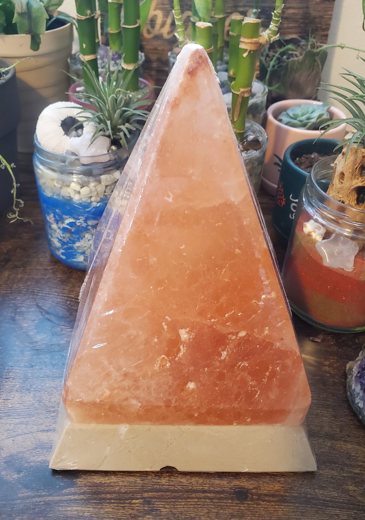 Himalayan Salt Lamp Pyramid w/Marble Base/100% Himalayan Salt/Gift Idea - Healing Plants Miami