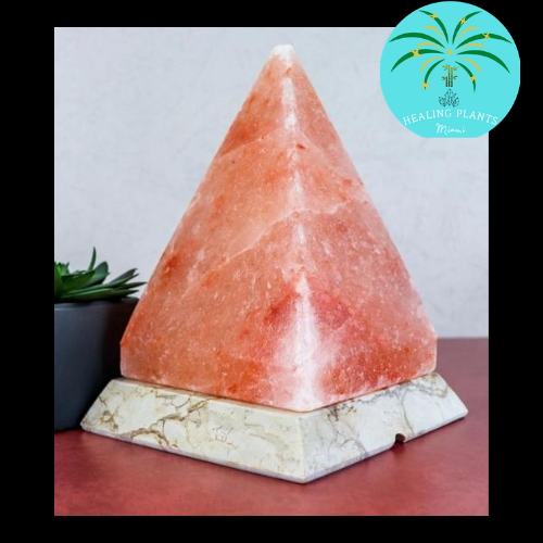 Himalayan Salt Lamp Pyramid w/Marble Base/100% Himalayan Salt/Gift Idea - Healing Plants Miami